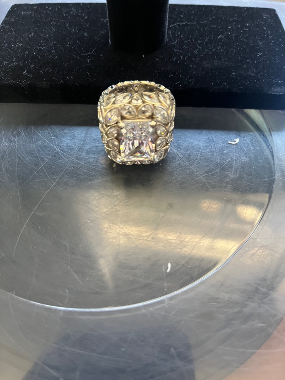 Gold Cushion-Cut Crystal Statement Ring - Gold Color
